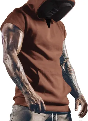 Mens Tank Top Hoodie Men's Hoodies Sleeveless Vest Slim Fit Zipper Gym Tank Top with Zip Pocket