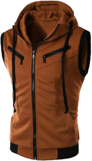 Mens Tank Top Hoodie Men's Hoodies Sleeveless Vest Slim Fit Zipper Gym Tank Top with Zip Pocket