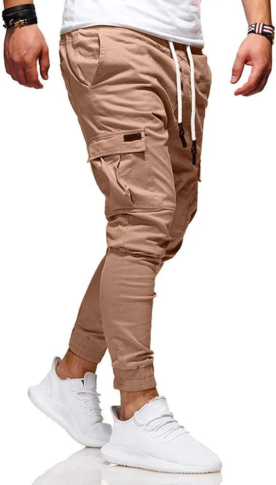 Mens Workout Cargo Sweatpants Cargo Sweatpants Elastic Waist Drawstring Straight Leg Athletic Trousers Baggy Jogger