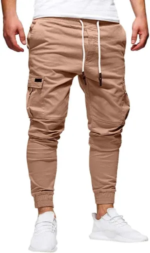 Mens Workout Cargo Sweatpants Cargo Sweatpants Elastic Waist Drawstring Straight Leg Athletic Trousers Baggy Jogger