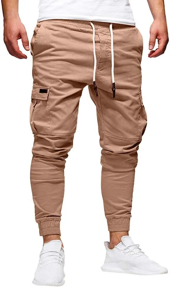 Mens Workout Cargo Sweatpants Cargo Sweatpants Elastic Waist Drawstring Straight Leg Athletic Trousers Baggy Jogger