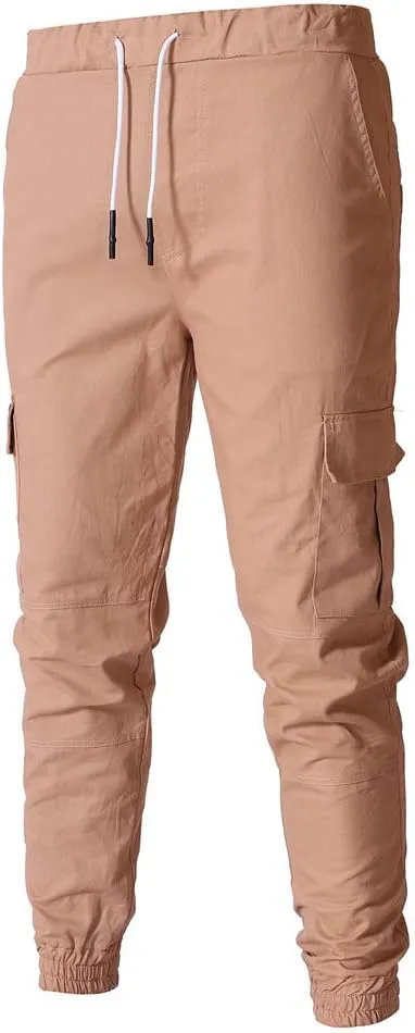 Mens Workout Cargo Sweatpants Cargo Sweatpants Elastic Waist Drawstring Straight Leg Athletic Trousers Baggy Jogger