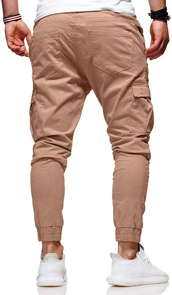 Mens Workout Cargo Sweatpants Cargo Sweatpants Elastic Waist Drawstring Straight Leg Athletic Trousers Baggy Jogger