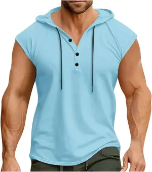 Men's Workout Drawstring Hoodies Sleeveless Button Down Running Gym Tank Top 2025 Summer Casual Athletic Shirt Tops