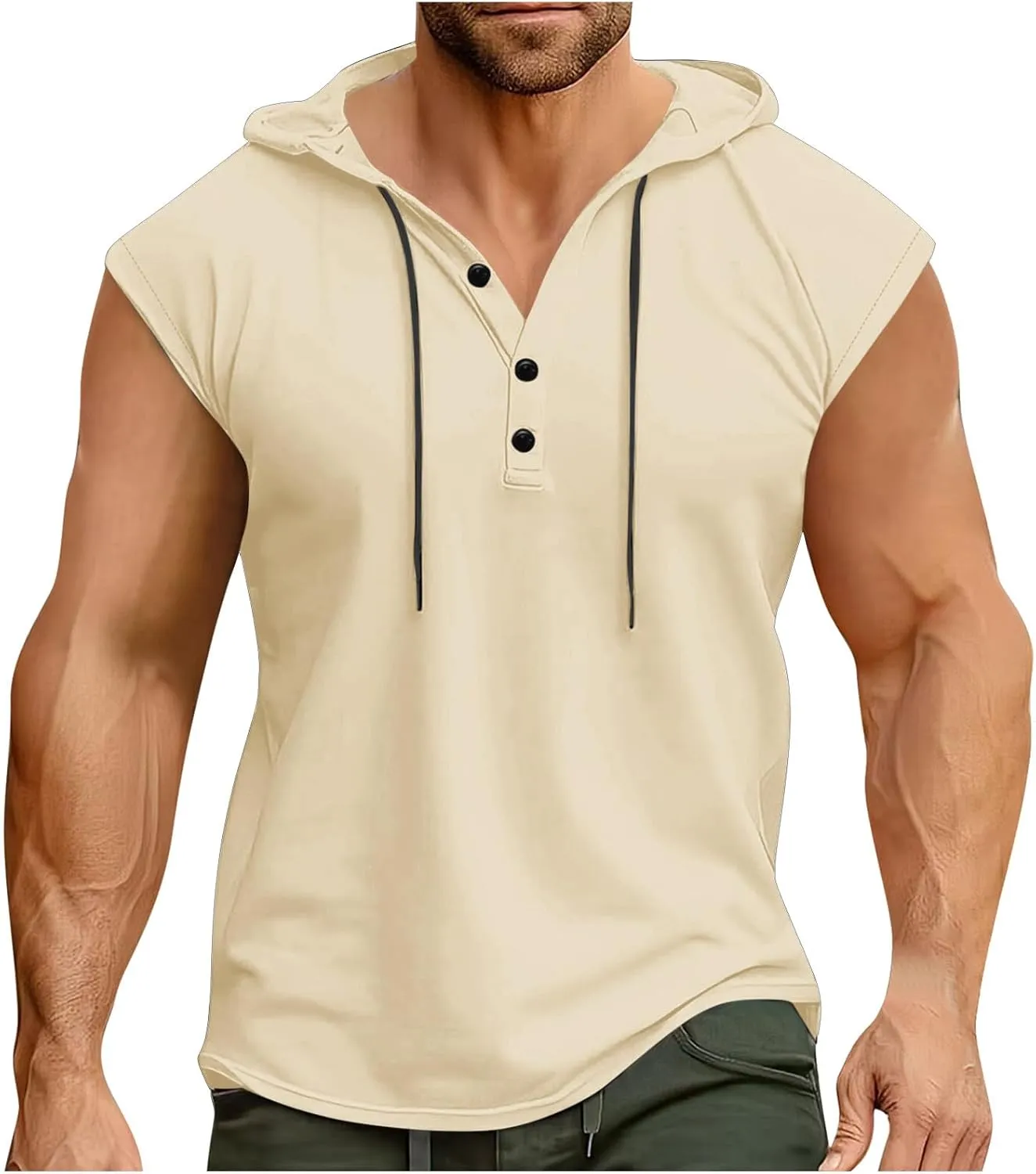 Men's Workout Drawstring Hoodies Sleeveless Button Down Running Gym Tank Top 2025 Summer Casual Athletic Shirt Tops