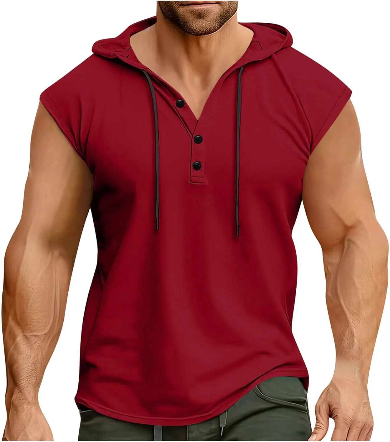 Men's Workout Drawstring Hoodies Sleeveless Button Down Running Gym Tank Top 2025 Summer Casual Athletic Shirt Tops