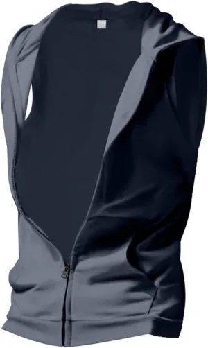 Mens Workout Hooded Tank Top Muscle Cut Off Zip Up Sleeveless Gym Shirt Loose Bodybuilding Fitness Hoodie with Pocket