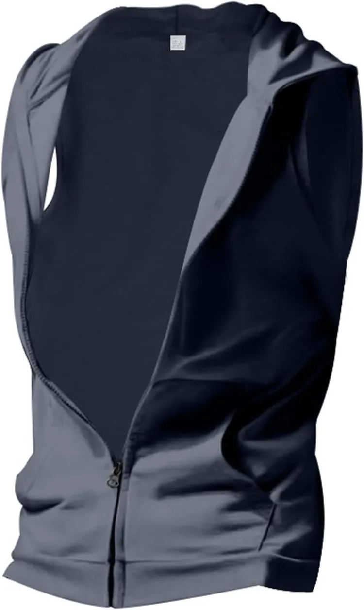 Mens Workout Hooded Tank Top Muscle Cut Off Zip Up Sleeveless Gym Shirt Loose Bodybuilding Fitness Hoodie with Pocket