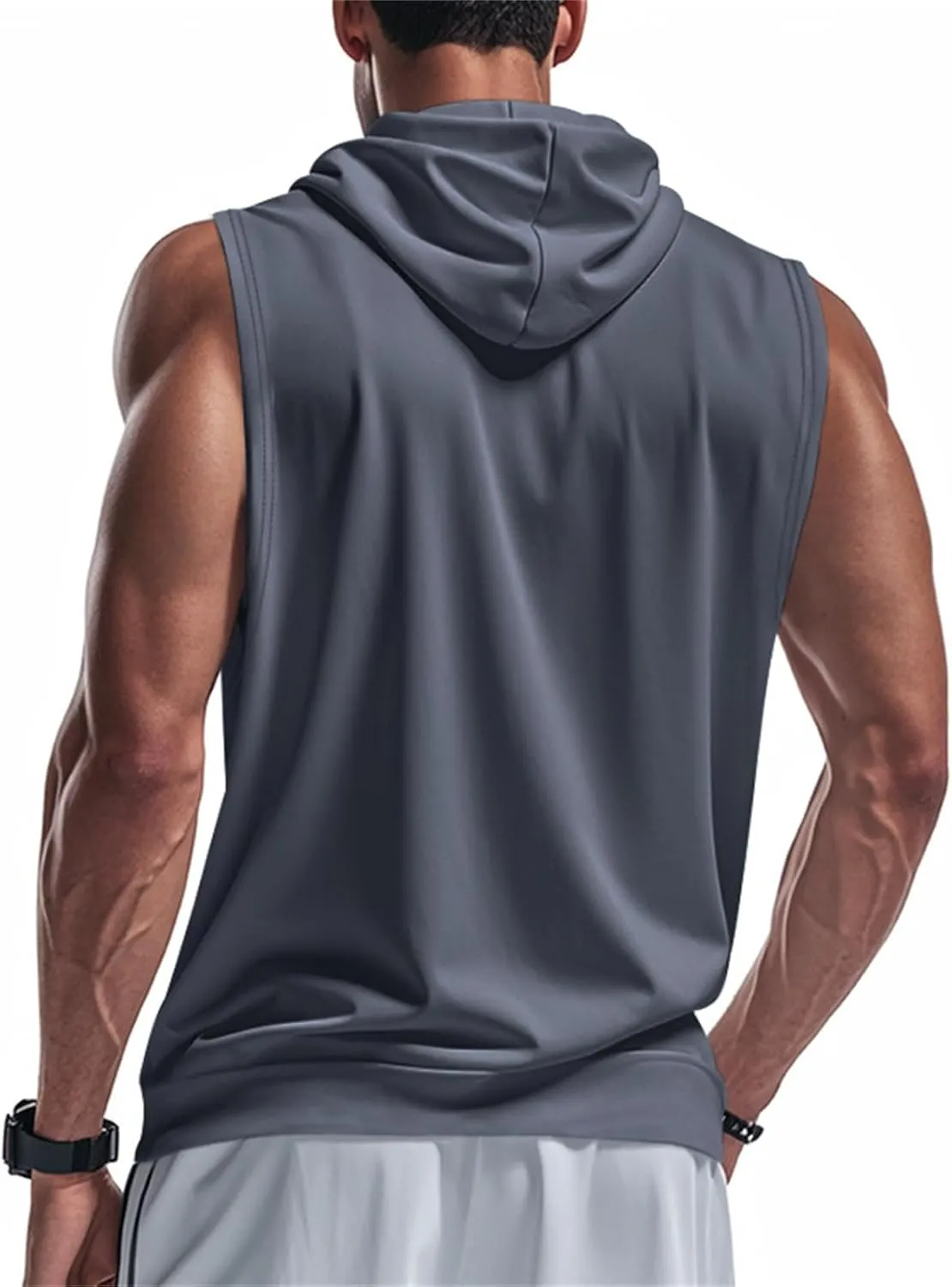 Mens Workout Hooded Tank Top Muscle Cut Off Zip Up Sleeveless Gym Shirt Loose Bodybuilding Fitness Hoodie with Pocket