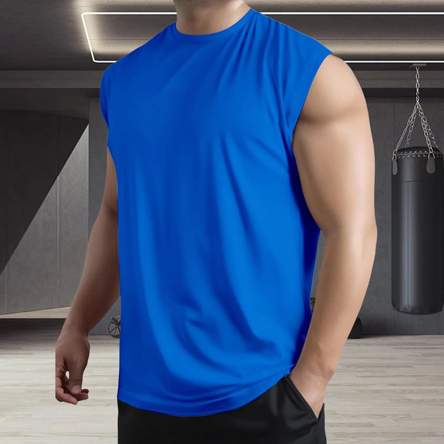 Men's Workout Tank Tops Sleeveless Quick Dry Muscle Running Tees Summer Beach Causual Stretchy Athletic Gym Tank Top