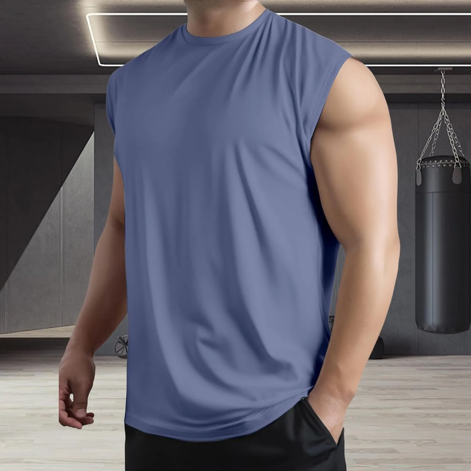 Men's Workout Tank Tops Sleeveless Quick Dry Muscle Running Tees Summer Beach Causual Stretchy Athletic Gym Tank Top