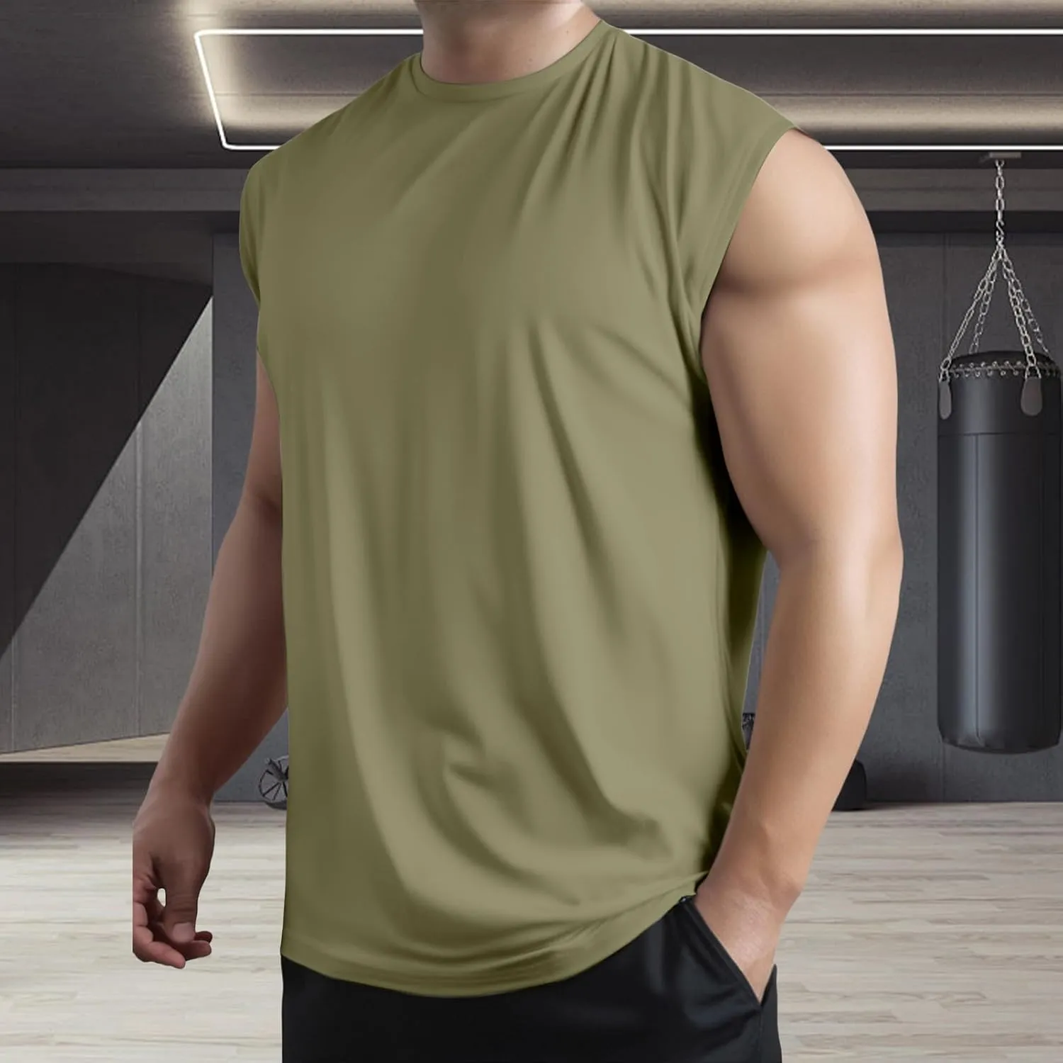 Men's Workout Tank Tops Sleeveless Quick Dry Muscle Running Tees Summer Beach Causual Stretchy Athletic Gym Tank Top