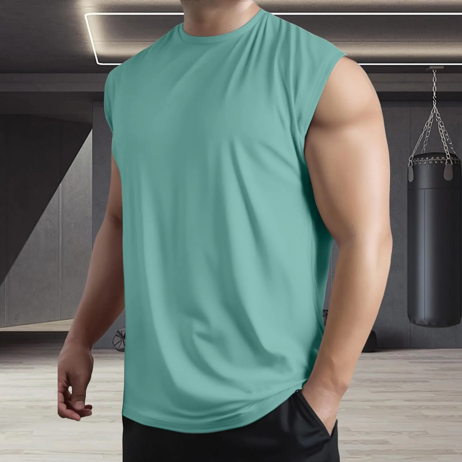 Men's Workout Tank Tops Sleeveless Quick Dry Muscle Running Tees Summer Beach Causual Stretchy Athletic Gym Tank Top