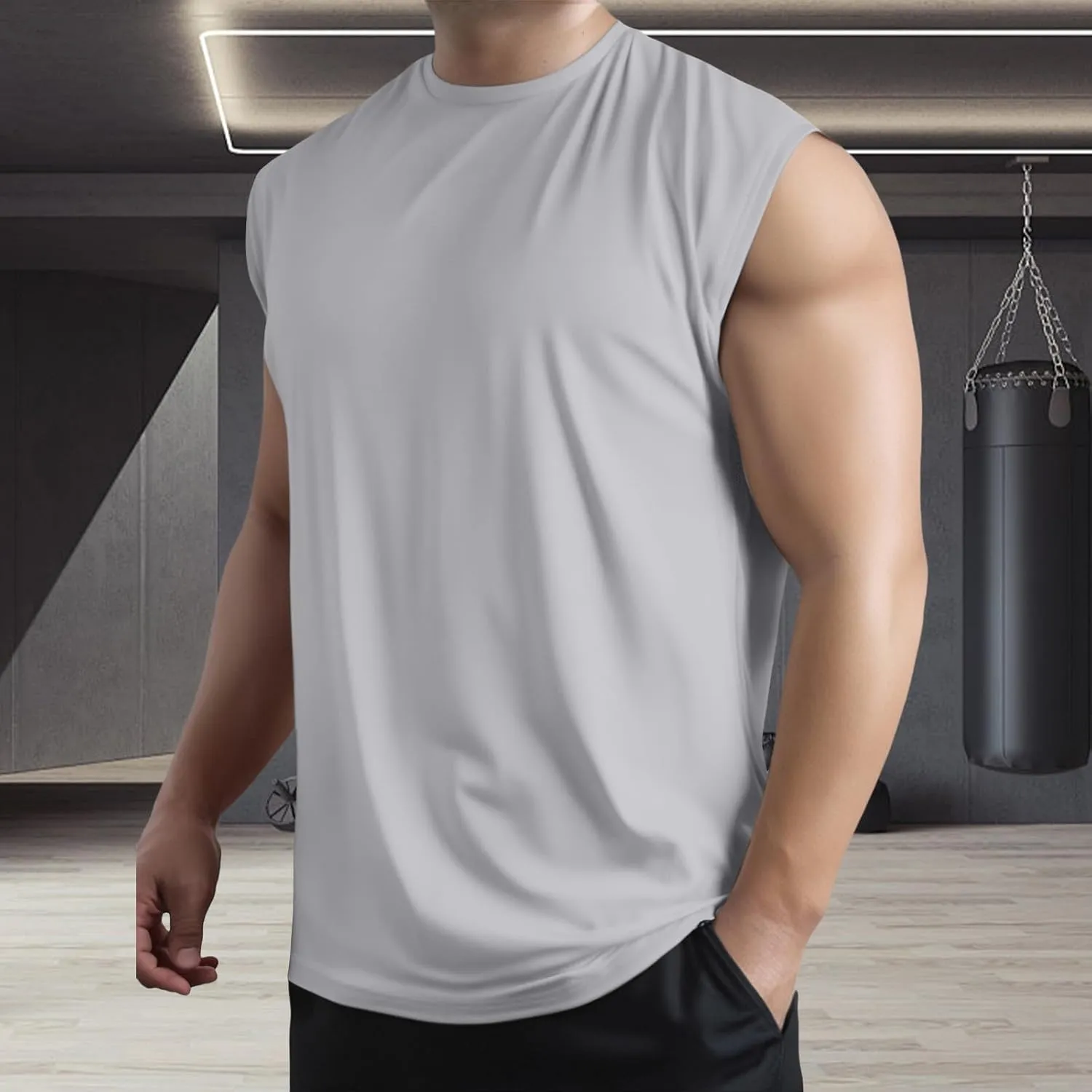 Men's Workout Tank Tops Sleeveless Quick Dry Muscle Running Tees Summer Beach Causual Stretchy Athletic Gym Tank Top