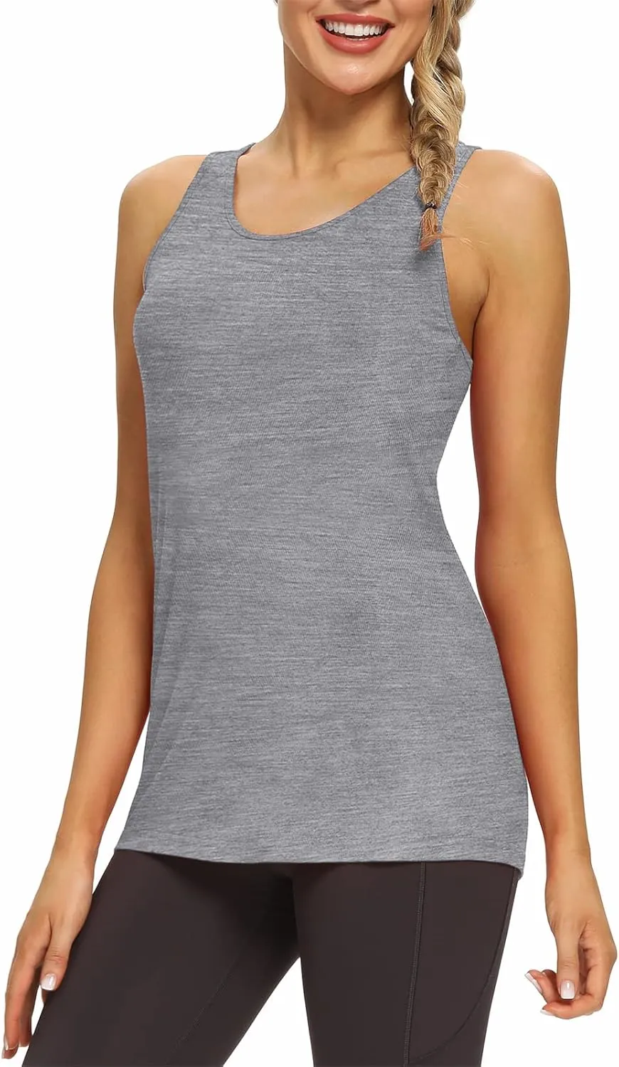 Mippo Womens Long Workout Tops Racerback Athletic Yoga Gym Tank Top Sports Tennis Shirt