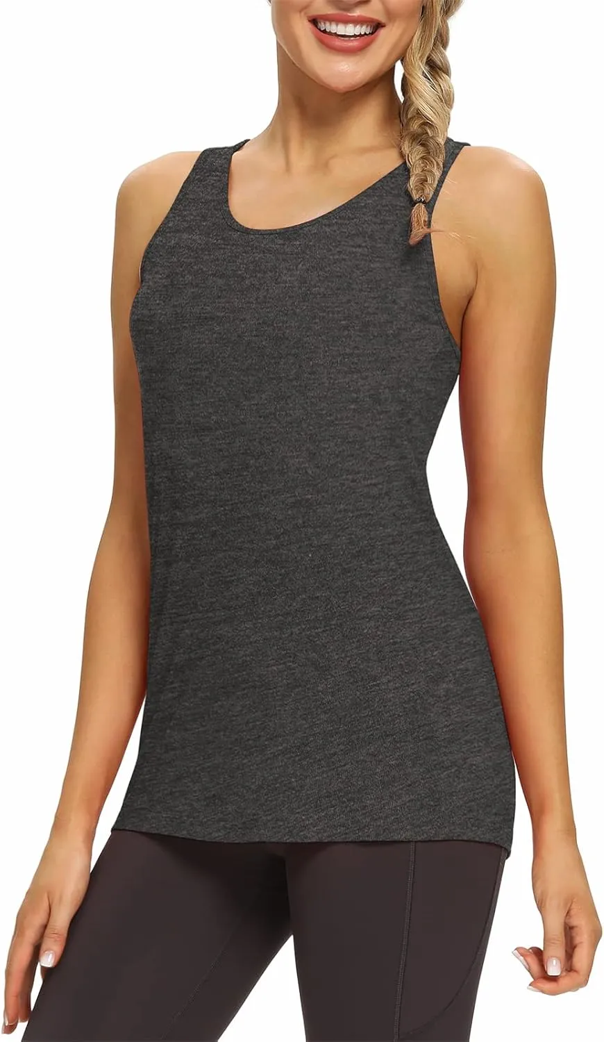 Mippo Womens Long Workout Tops Racerback Athletic Yoga Gym Tank Top Sports Tennis Shirt