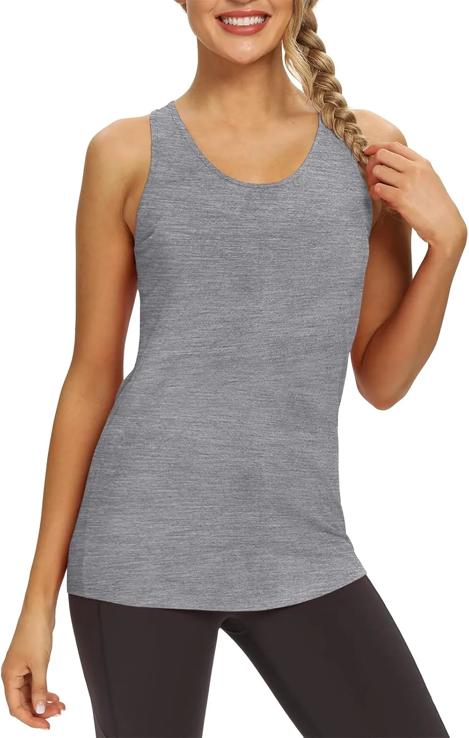 Mippo Womens Long Workout Tops Racerback Athletic Yoga Gym Tank Top Sports Tennis Shirt