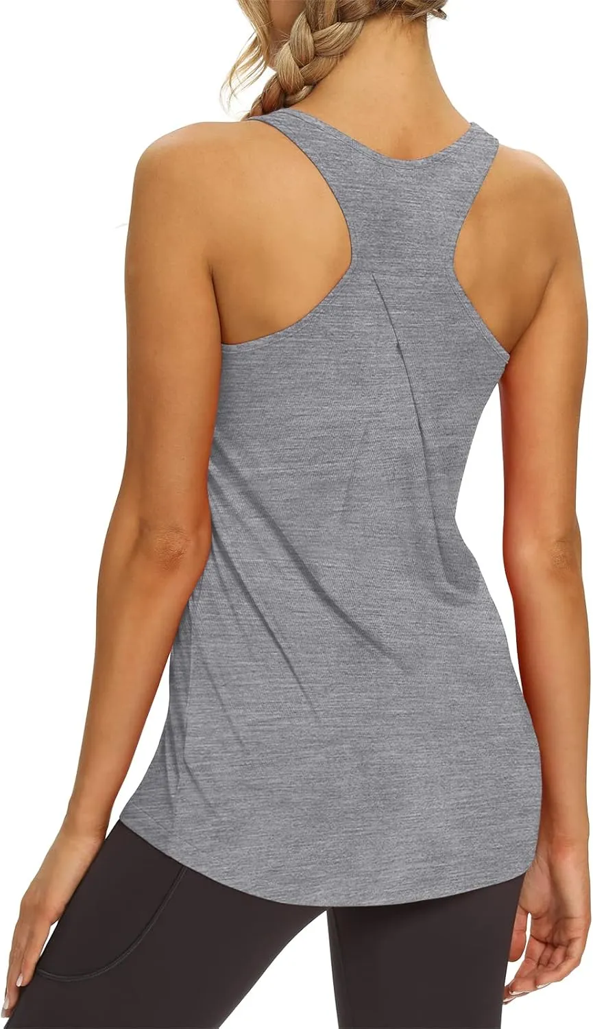Mippo Womens Long Workout Tops Racerback Athletic Yoga Gym Tank Top Sports Tennis Shirt