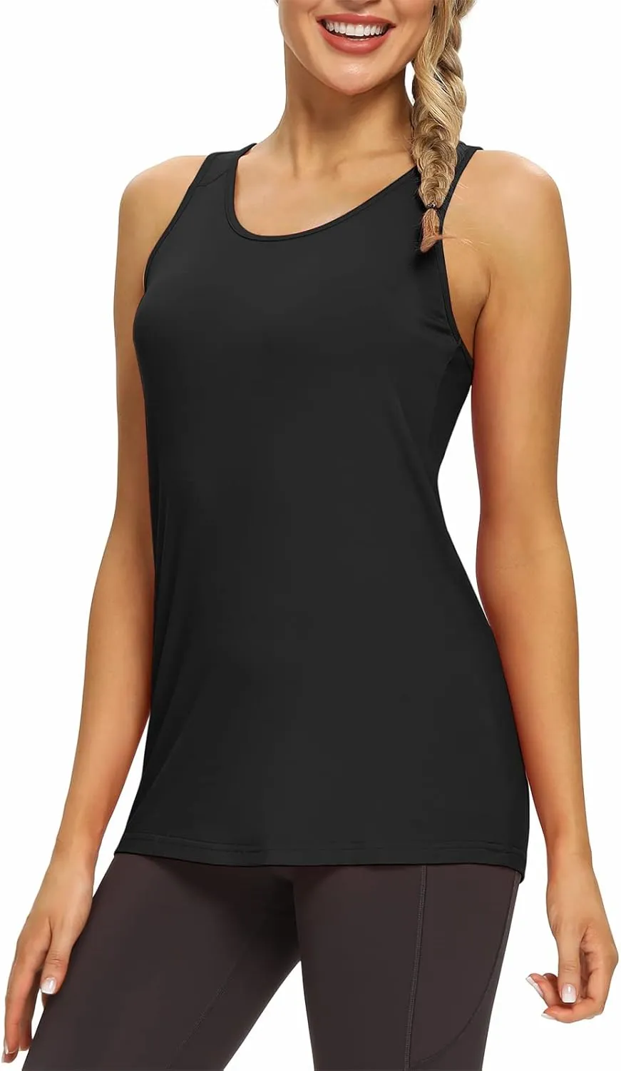 Mippo Womens Long Workout Tops Racerback Athletic Yoga Gym Tank Top Sports Tennis Shirt