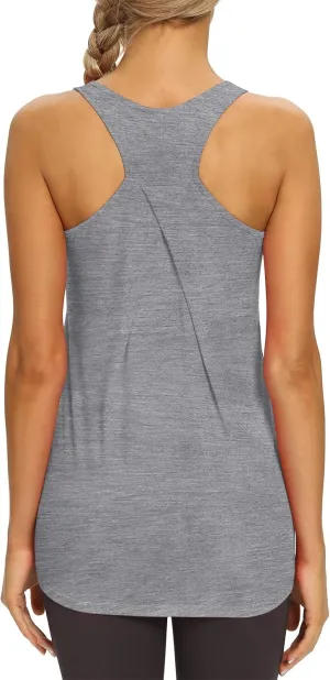 Mippo Womens Long Workout Tops Racerback Athletic Yoga Gym Tank Top Sports Tennis Shirt