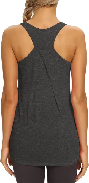Mippo Womens Long Workout Tops Racerback Athletic Yoga Gym Tank Top Sports Tennis Shirt