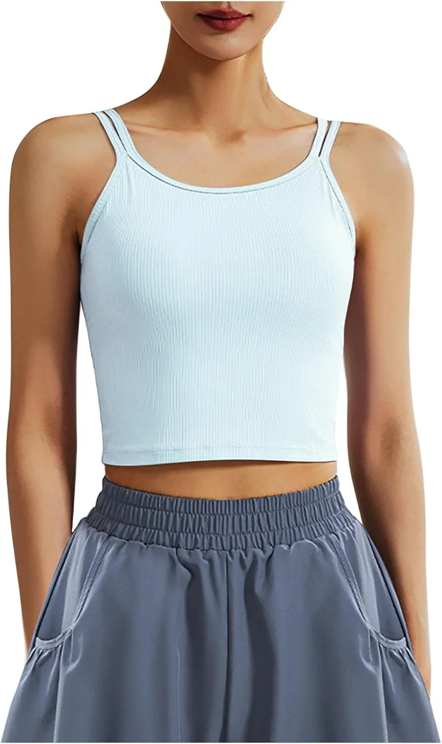 NATHGAM Women Athletic Camisole Quick-Dry Wirefree Padded Tennis Running Crop Tank Tops Teen Girl Gym Workout Yoga Sports Bra