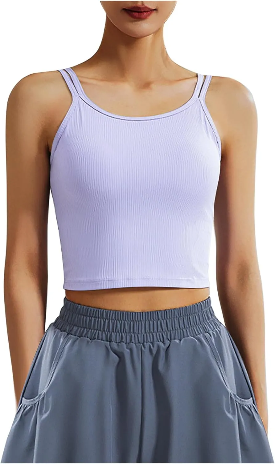 NATHGAM Women Athletic Camisole Quick-Dry Wirefree Padded Tennis Running Crop Tank Tops Teen Girl Gym Workout Yoga Sports Bra