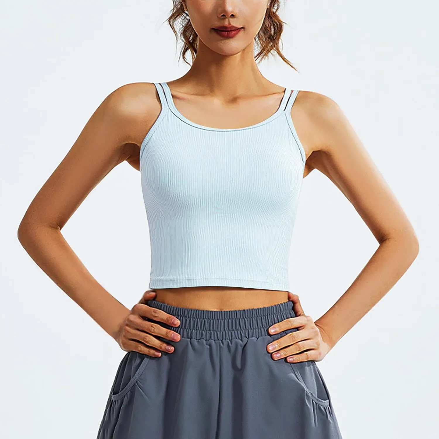NATHGAM Women Athletic Camisole Quick-Dry Wirefree Padded Tennis Running Crop Tank Tops Teen Girl Gym Workout Yoga Sports Bra