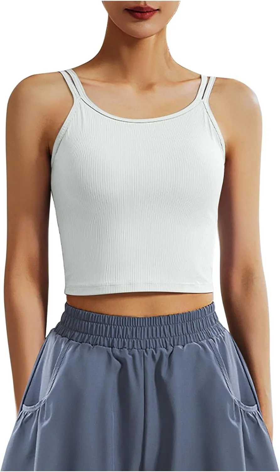 NATHGAM Women Athletic Camisole Quick-Dry Wirefree Padded Tennis Running Crop Tank Tops Teen Girl Gym Workout Yoga Sports Bra