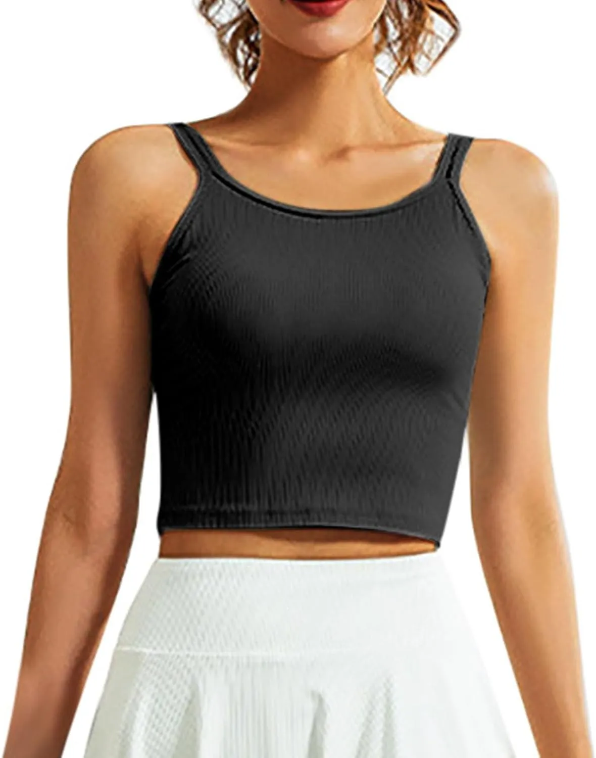 NATHGAM Women Athletic Camisole Quick-Dry Wirefree Padded Tennis Running Crop Tank Tops Teen Girl Gym Workout Yoga Sports Bra