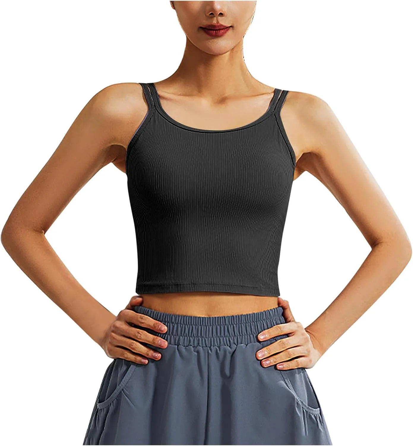 NATHGAM Women Athletic Camisole Quick-Dry Wirefree Padded Tennis Running Crop Tank Tops Teen Girl Gym Workout Yoga Sports Bra