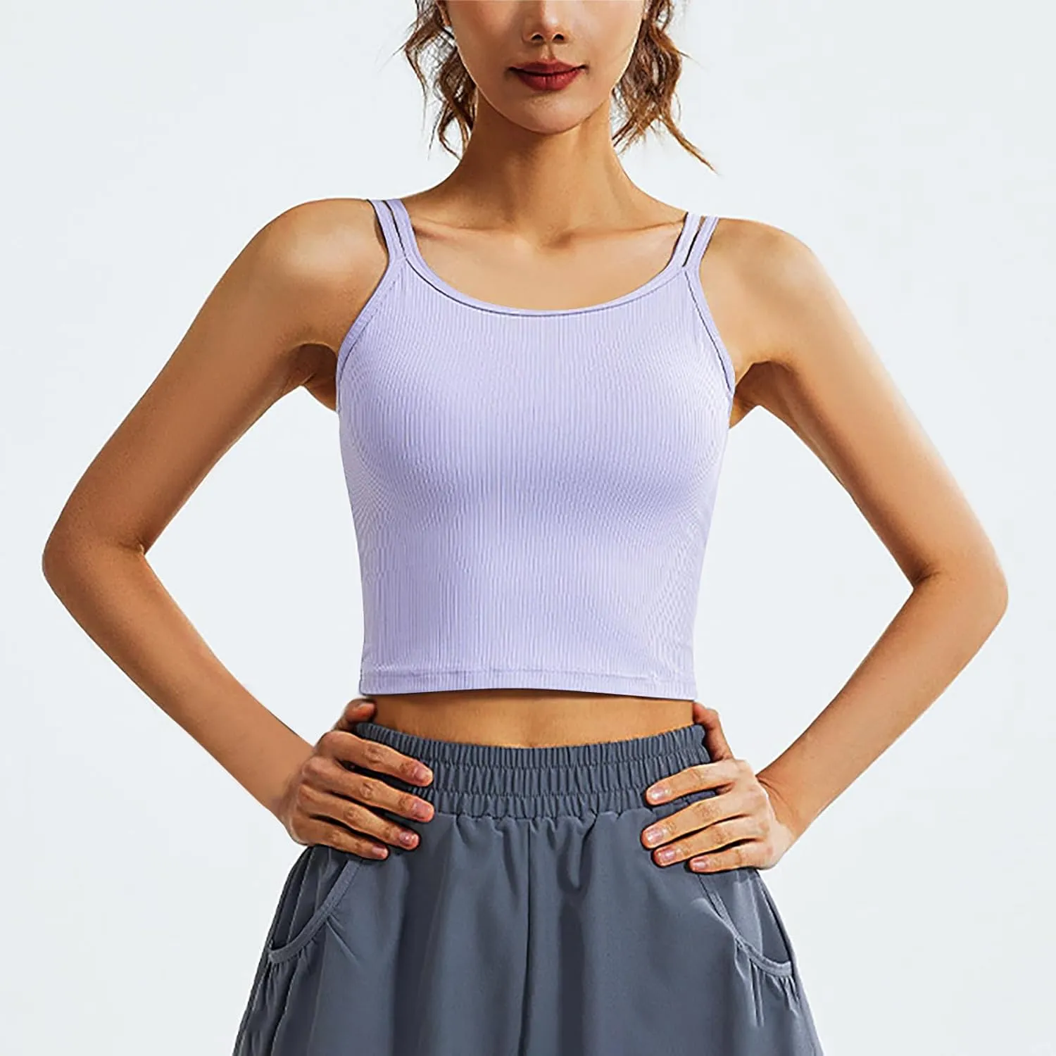 NATHGAM Women Athletic Camisole Quick-Dry Wirefree Padded Tennis Running Crop Tank Tops Teen Girl Gym Workout Yoga Sports Bra
