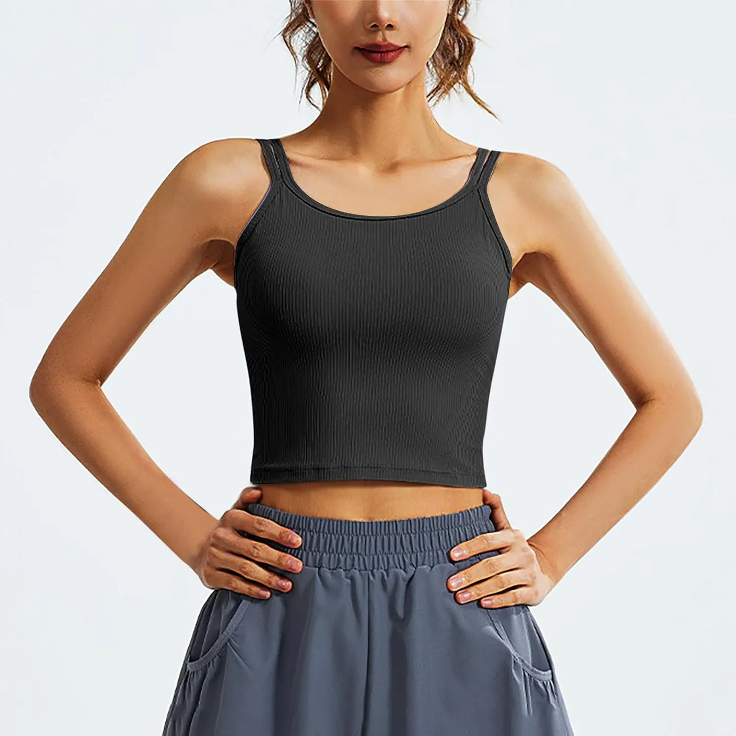 NATHGAM Women Athletic Camisole Quick-Dry Wirefree Padded Tennis Running Crop Tank Tops Teen Girl Gym Workout Yoga Sports Bra