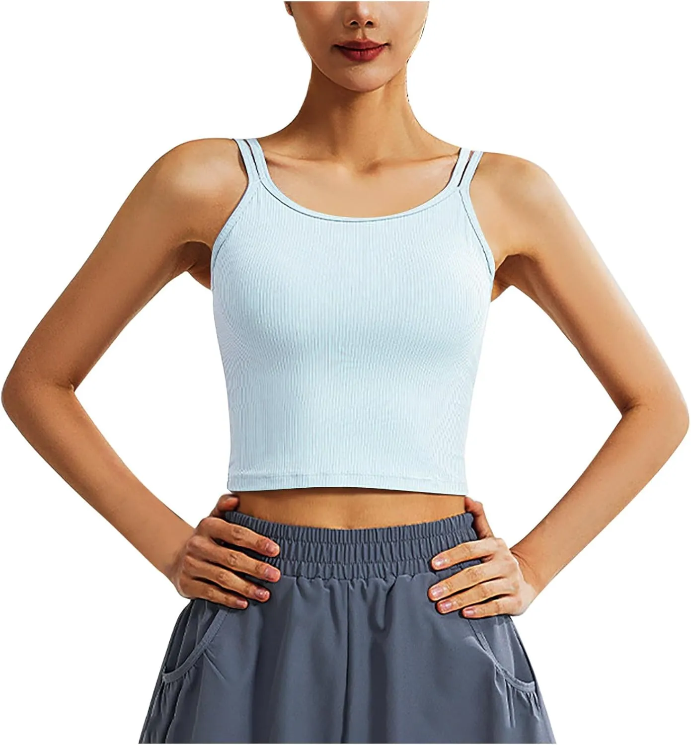 NATHGAM Women Athletic Camisole Quick-Dry Wirefree Padded Tennis Running Crop Tank Tops Teen Girl Gym Workout Yoga Sports Bra