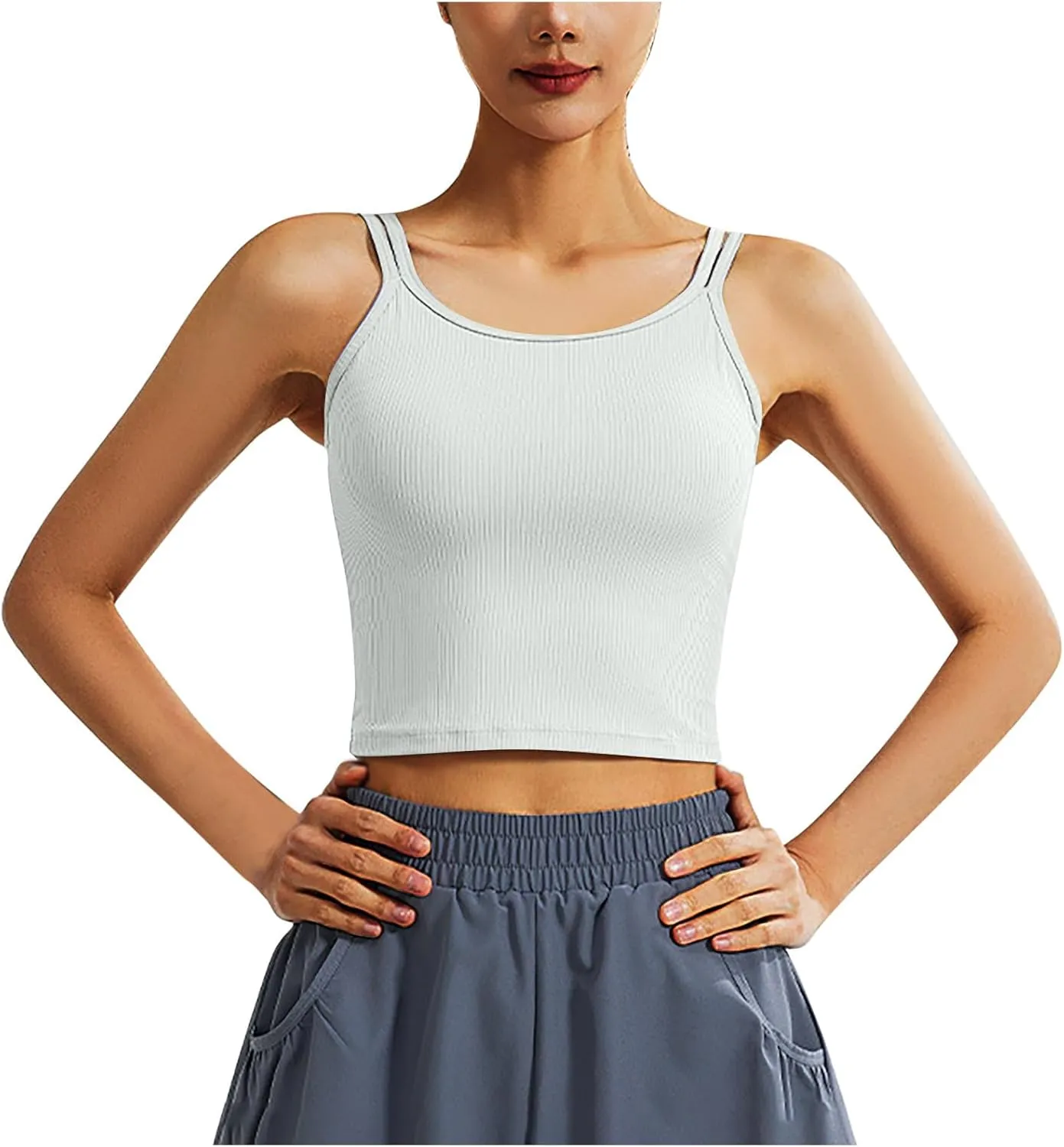 NATHGAM Women Athletic Camisole Quick-Dry Wirefree Padded Tennis Running Crop Tank Tops Teen Girl Gym Workout Yoga Sports Bra