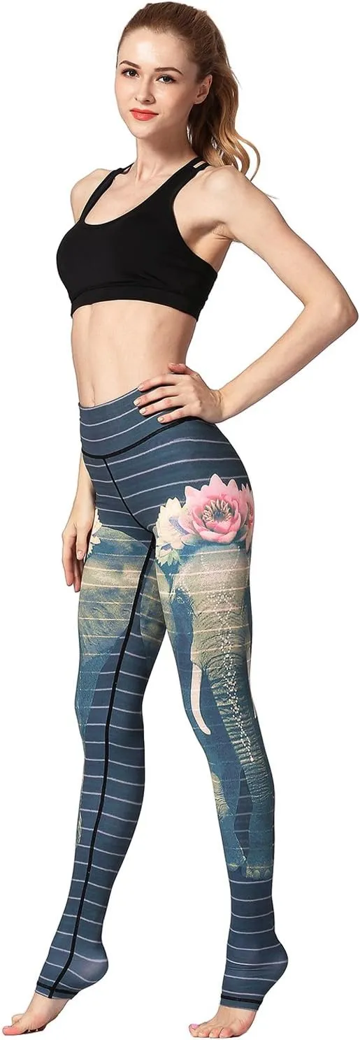 Over The Heel Yoga Pants Women Printed Stirrup Pants High Waist Yoga Leggings