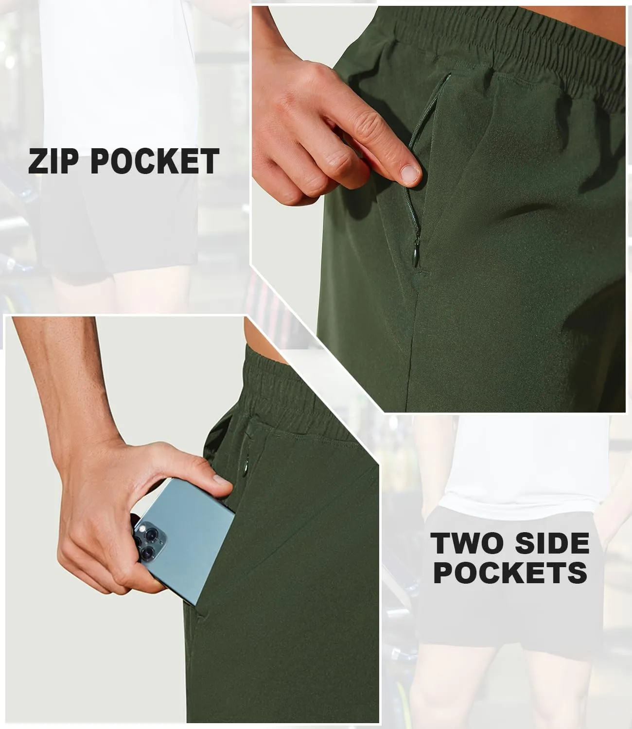 PINSPARK Men's Workout Shorts 5" Lightweight Running Shorts Quick Dry Athletic Gym Shorts with Zip Pocket Towel Loop