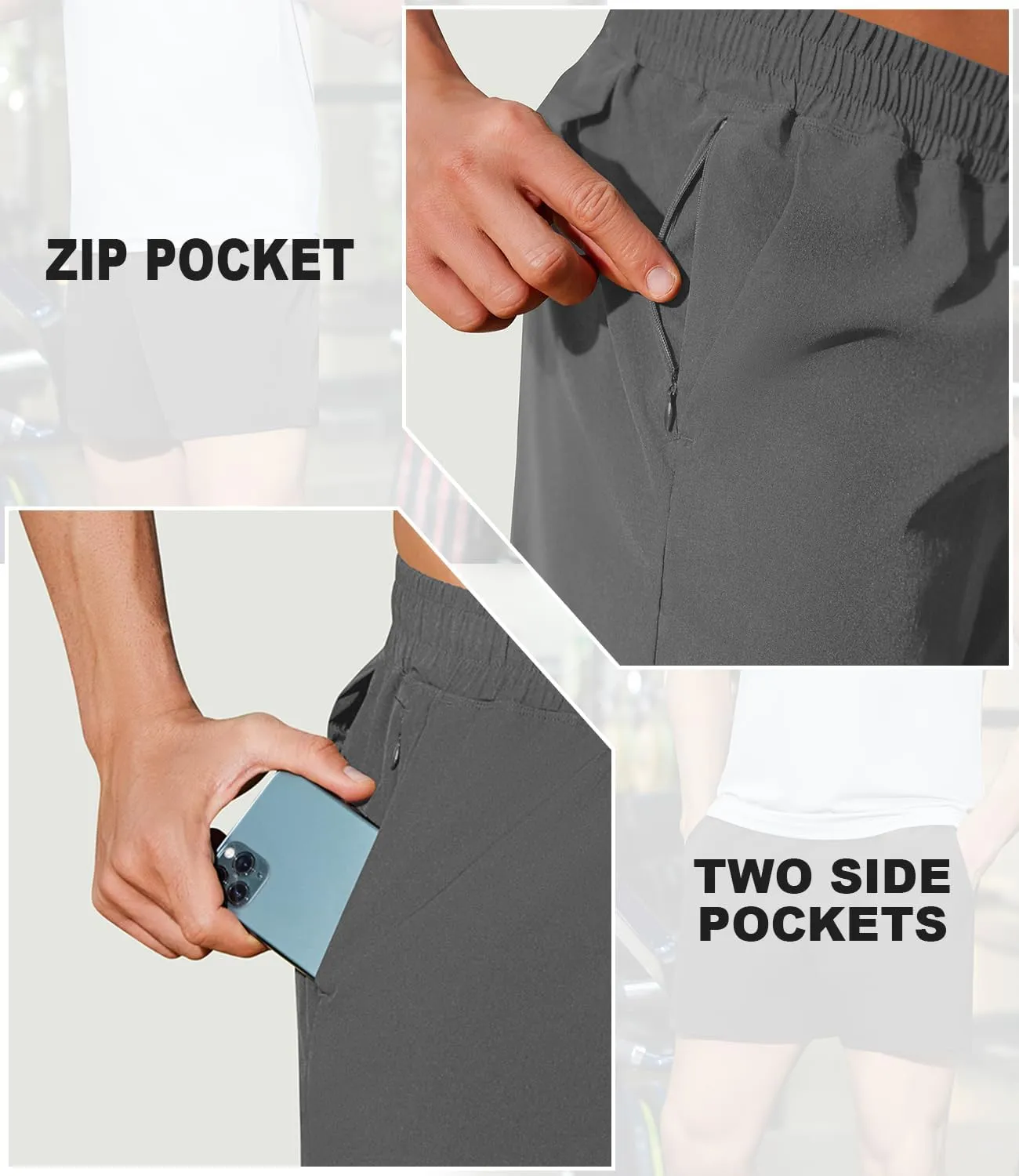 PINSPARK Men's Workout Shorts 5" Lightweight Running Shorts Quick Dry Athletic Gym Shorts with Zip Pocket Towel Loop