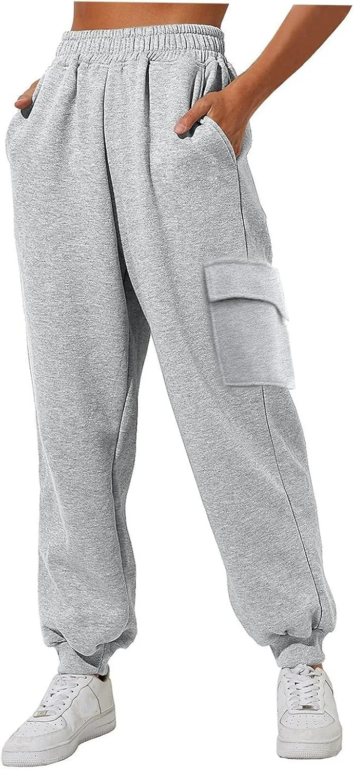 Plus Size Sweatpants for Women High Waisted Baggy Fall Winter Jogger Pants Y2k Trendy Comfy Fleece Lined Trouser with Pockets