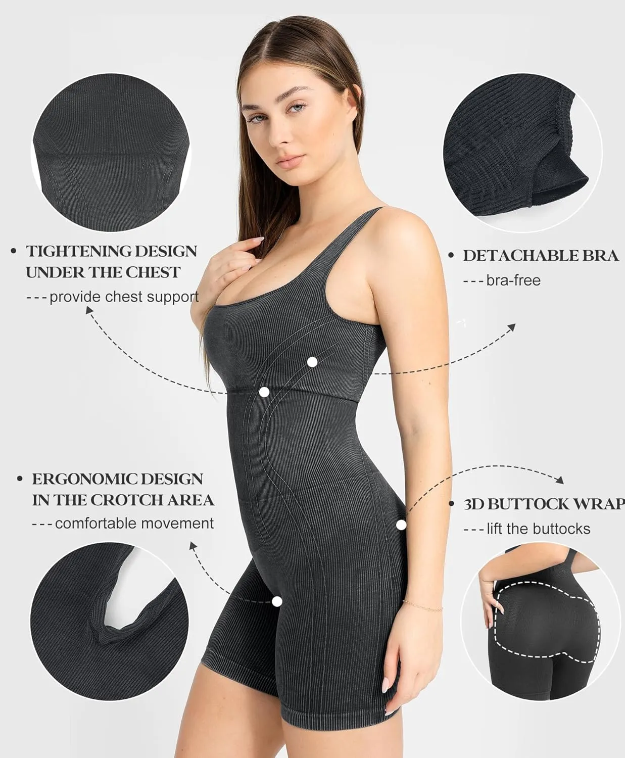 Popilush Shapewear Jumpsuits For Women Tummy Control Causual Jumpsuit Bodycon Formal Square Neck Romper