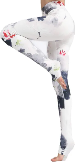 Printed Women Yoga Leggings High Waist Tummy Control Over The Heel Yoga Pants