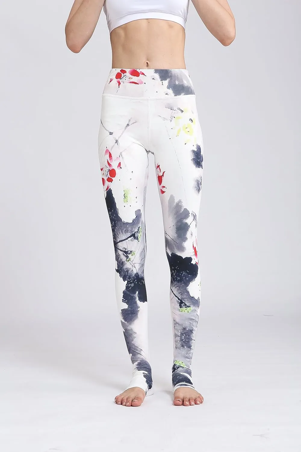 Printed Women Yoga Leggings High Waist Tummy Control Over The Heel Yoga Pants