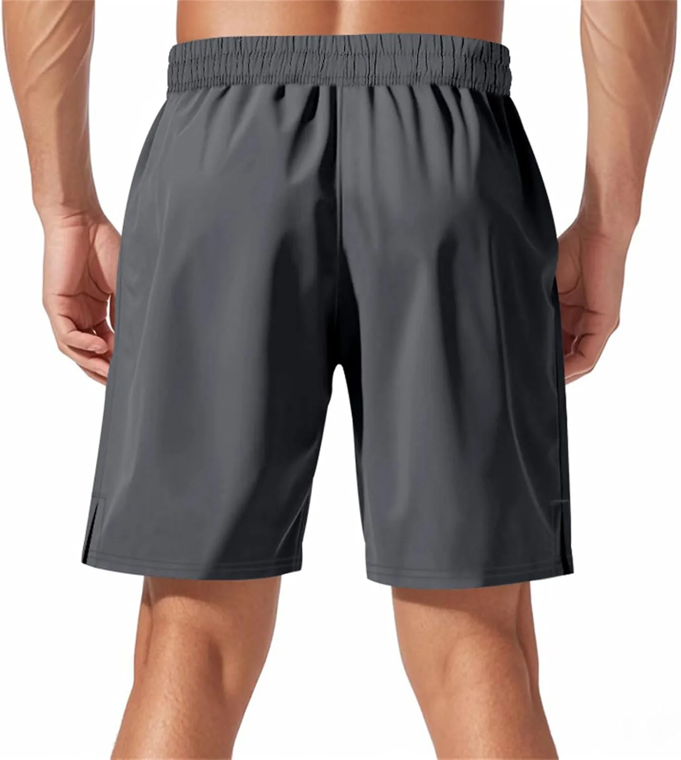 Quick Dry Shorts Men Summer Drawstring Elastic Waist Gym Shorts Baggy Lightweight Night Running Pants W/Zipper Pocket
