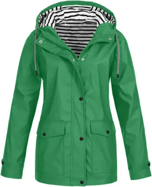 Rain Jacket Women Windbreaker Outdoor Waterproof Rain Coat Lightweight Oversize Summer Fall Raincoat for Hiking Trave