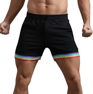 Rainbow Shorts Men Casual Elastic Waist Pride Short Pants Outdoor Workout Jogger Drawstring Pockets Flat Front Sweatpants