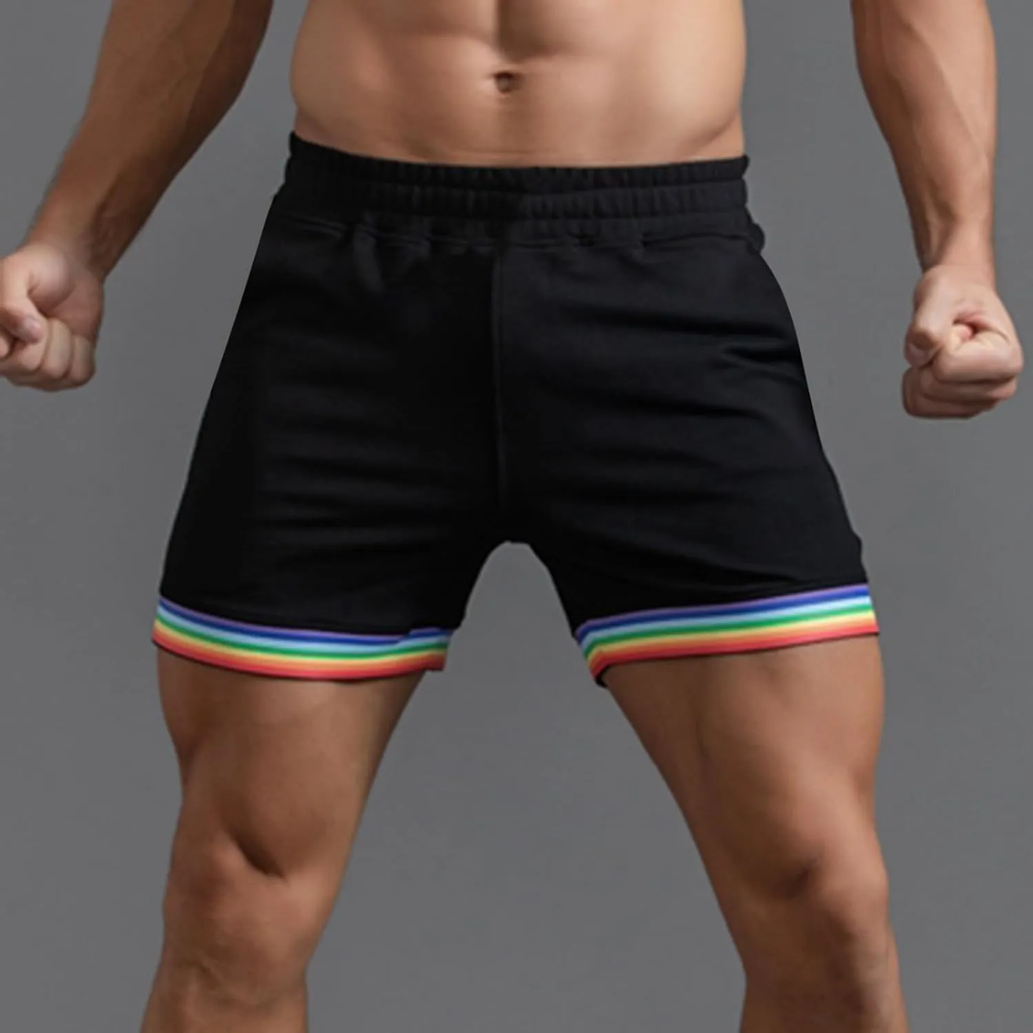 Rainbow Shorts Men Casual Elastic Waist Pride Short Pants Outdoor Workout Jogger Drawstring Pockets Flat Front Sweatpants
