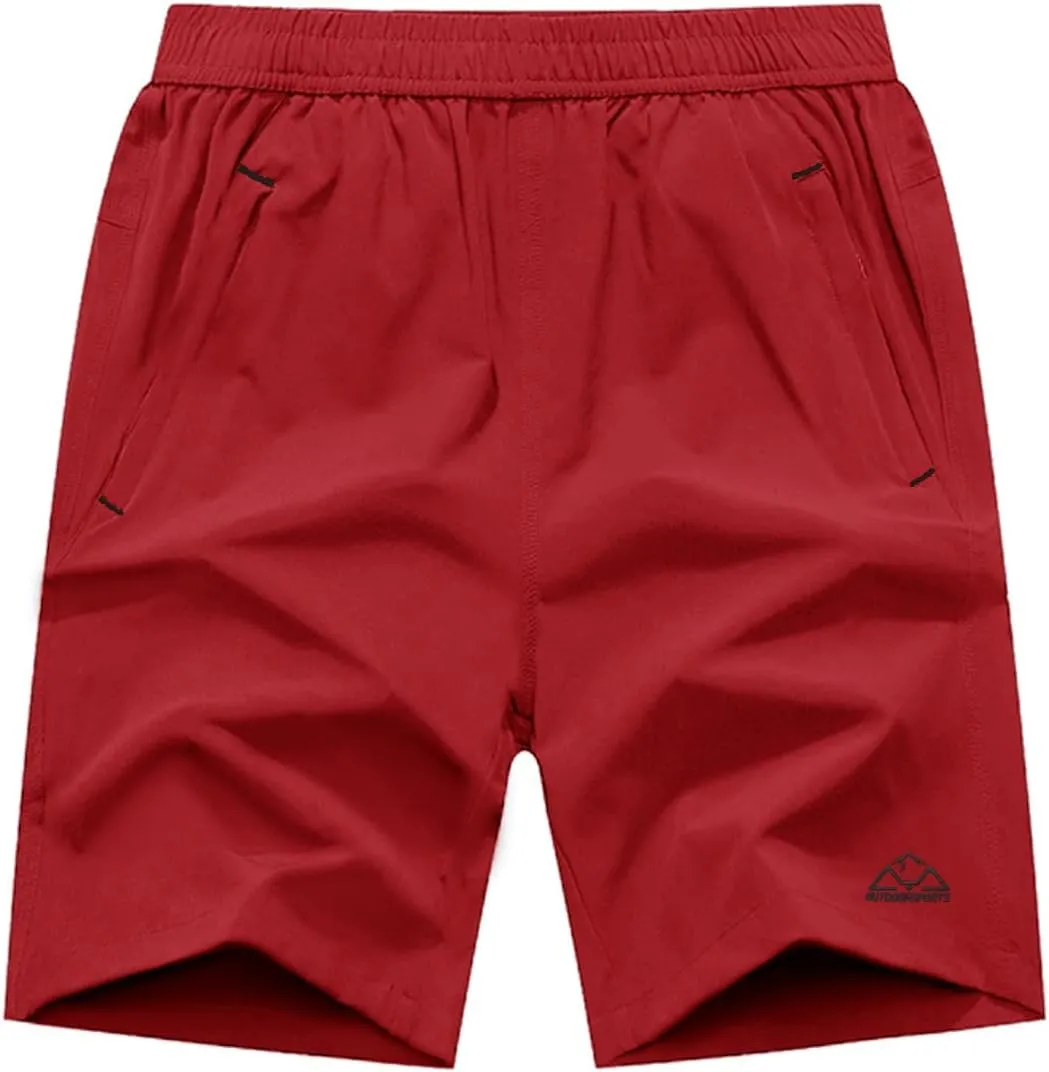 Rdruko Men's Quick Dry Hiking Shorts Lightweight Running Gym Outdoor Active Shorts with Zipper Pockets