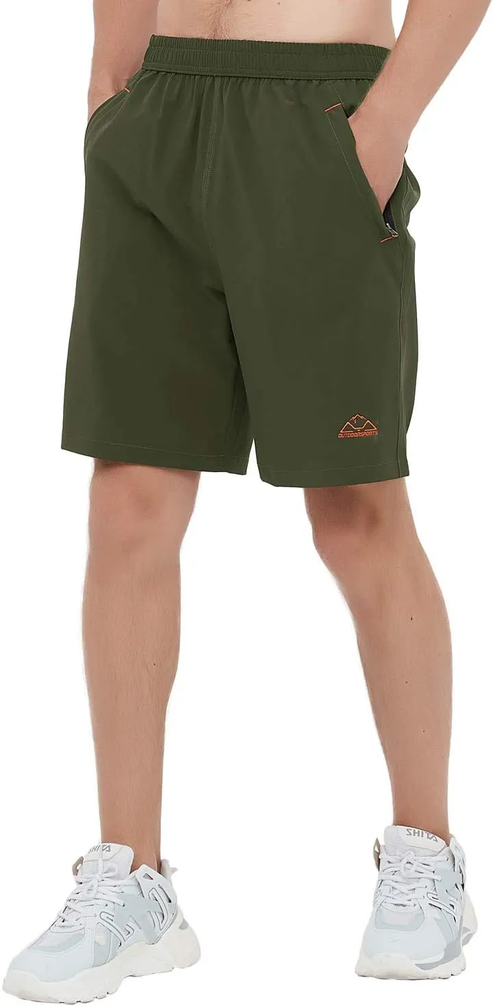 Rdruko Men's Quick Dry Hiking Shorts Lightweight Running Gym Outdoor Active Shorts with Zipper Pockets