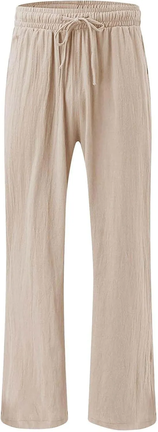 Resort Wear for Women 2025 Linen Pants Wide Leg Summer Casual Loose Pants High Waist Drawstring Pockets Beach Trousers