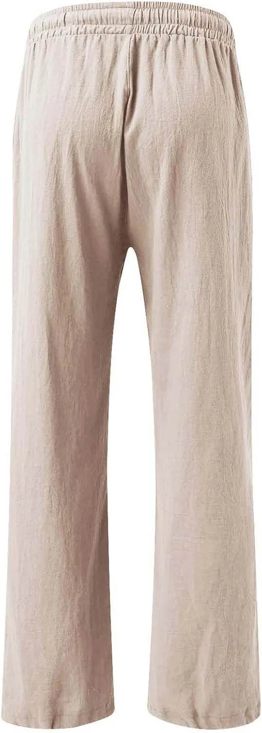 Resort Wear for Women 2025 Linen Pants Wide Leg Summer Casual Loose Pants High Waist Drawstring Pockets Beach Trousers